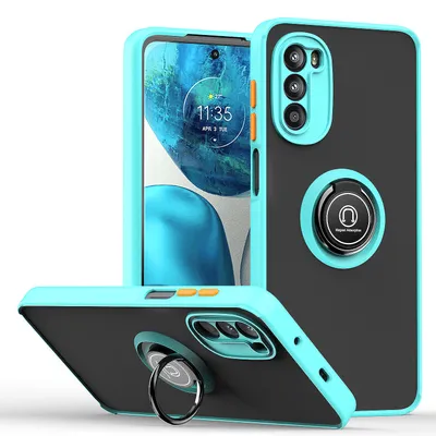 Immagine prodotto di Custodia per Motorola Moto G52 custodia traslucida opaca in TPU con supporto ad anello e supporto Blu