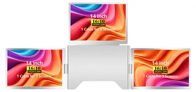 Zdjęcie produktu dla Przedłużacz ekranu do laptopa 14" – rozdzielczość 1200p FHD, proporcje 16:10, przenośny zestaw czterech monitorów, jeden kabel do trzech ekranów, składany przedłużacz ekranu do laptopów o przekątnej 12–17,3"