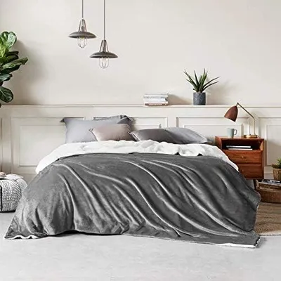 Warme Sherpa-Bankdecke, 230x270 cm, grau, kuschelig