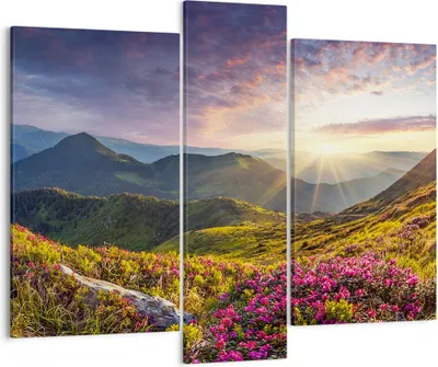Produktbild von Bild auf Leinwand - Leinwandbild - Gebirge Wiese Landschaft Wald - 95x80cm - Wand Bild - Wanddeko - Leinwanddruck - Bilder - Kunstdruck - Wanddekoration - Leinwand bilder - Wandkunst - CB95x80-3152