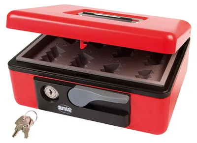 Immagine prodotto di Cassaforte - Contenitore per denaro, con cassetto per monete e 2 chiavi - Blu