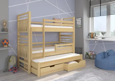 Obrázek produktu pro Třílůžková postel se zábranou 90x200 BEFRIA - přírodní borovice