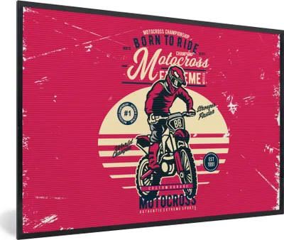 Produktbild von MuchoWow® MuchoWow® Gerahmtes Poster Mann - Motorrad - Oldtimer 90x60 cm - Poster mit zchwarzem Bilderrahmen - Fotorahmen - Foto-Plakat