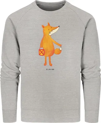 Produktbild von Mr. & Mrs. Panda Baumwoll Pullover Fuchs Laterne Größe M - Heather Grey - Geschenk, Sankt Martin, Pulli, Liebeskummer Spruch, Selbstbewusst, Sweatshirt, Sweater