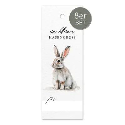 Produktbild von NORDEULE® Geschenkanhänger 8 STÜCK | Anhänger Osterhase mit Aquarellmotiv Namenszeile & Lochung Beige | ideal für DIY Ostergrüße Geschenke Flaschen
