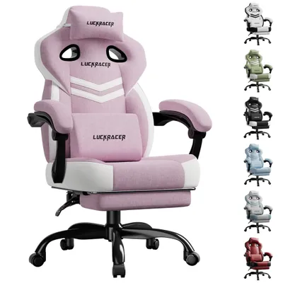 Produktbild von LUCKRACER Gaming Stuhl, Bürostuhl mit verbundenen Armlehnen, Memory-Schaum-Kissen, 90–155° Neigungswinkel und Fußstütze, strapazierfähigem Funktionsge