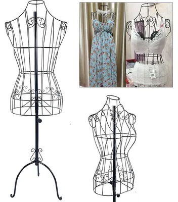 Zdjęcie produktu dla METALOWY manekin krawiecki manekin pół ciała sukienka model druciana rama stojak na ubrania dekoracja biust vintage