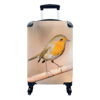 Produktbild von MuchoWow® Koffer Handgepäck Trolley Rollkoffer Kleine Reisekoffer mit 4 Rollen - Vogel - Zweig - Rotkehlchen - Cabin Size < 55x40x23 cm & 55x40x20 cm - Fotokoffer - Kabinenkoffer - Boardgepäck - Reise-Box - Reisekoffer - Reisegepäck - Koffer mit Bild - Trolley für Kinder