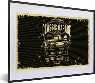 Produktbild von MuchoWow® MuchoWow® Gerahmtes Poster Mancave - Auto - Retro - Schwarz 40x30 cm - Poster mit zchwarzem Bilderrahmen - Bilderrahmen - Poster im Rahmen