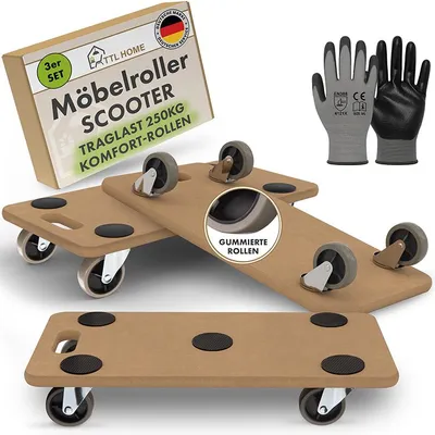 Produktbild von TTL HOME Möbelroller SCOOTER 3er Set 58x30x11cm 250kg Rollbrett Transportroller Gummirollen stabil