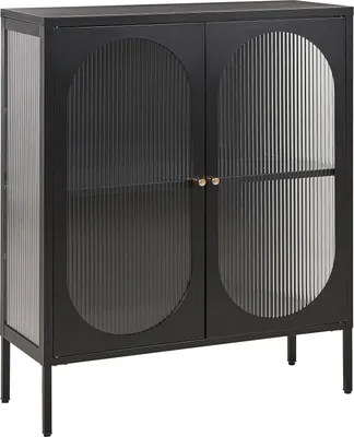 Produktbild von BELIANI Glasvitrine Metallschrank Schwarz Stahl 90 x 35 x 111 cm mit 2 Türen Glasfront und -seiten geräumig Wohnzimmermöbel Retro Still