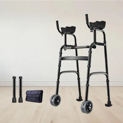 Immagine prodotto di AIORBER Rollator pieghevole in alluminio con ruote, regolabile in altezza, leggero e stabile, ausilio alla deambulazione per l'uso quotidiano e la riabilitazione - Nero