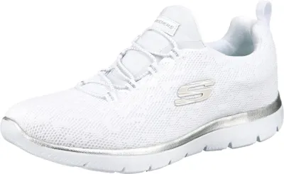 Produktbild von Skechers Damen Summits Leopard Spot Sportschuhe, White Mesh Silver Trim, 40 EU