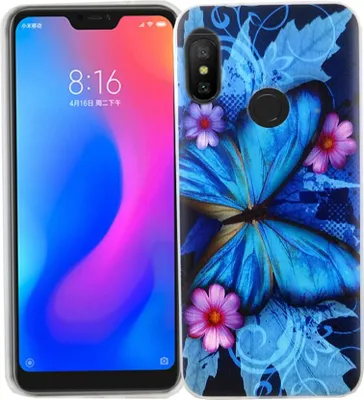 Produktbild von Xiaomi Redmi 6 Pro Handy Hülle Schutz-Case Cover Bumper Schmetterling Blau