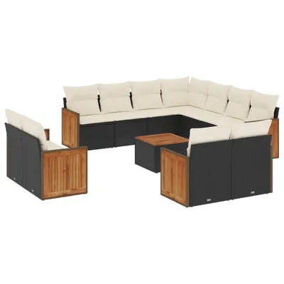 Produktbild von 12-tlg. Garten-Sofagarnitur mit Kissen Schwarz Poly Rattan