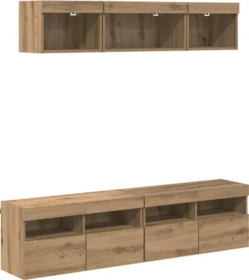 Obrázek produktu pro vidaXL Nástěnné televizní stojany s LED osvětlením, 5 kusů, dekorativní lamino s povrchem imitujícím dřevo "Artisan Oak"