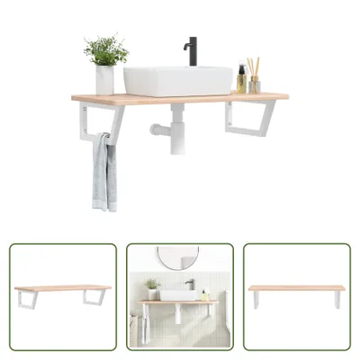 Imagen del producto de Encimera para lavabo "The Living Store" con soporte de acero y madera maciza de roble