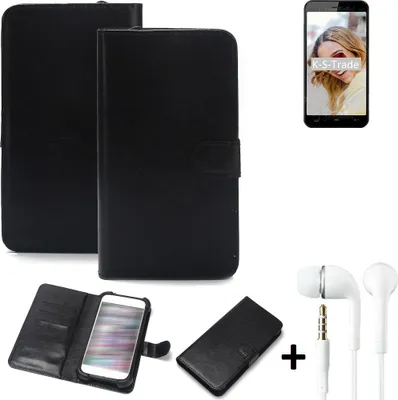 Produktbild von K-S-Trade Wallet Case Handyhülle kompatibel mit HomTom HT16S Schutzhülle Flip cover Flipstyle Tasche Hülle Flipcover Slim Bumper schwarz + in ear