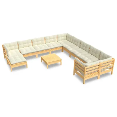 Productafbeelding van vidaXL 12-delige loungeset voor de tuin met crème kussens, gemaakt van grenenhout