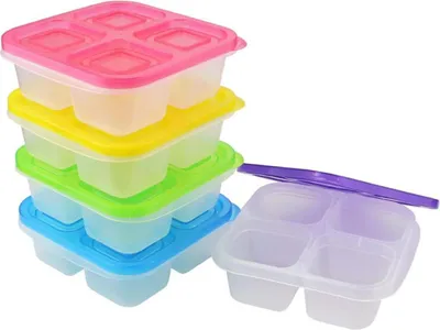 Produktbild von 5 Bento-Snackbehälter, unterteilte Lebensmittelaufbewahrung mit Deckel für unterwegs, wiederverwendbare Lunchbehälter für die Essenszubereitung. 6,6 x 6 x 2,1 Zoll.
