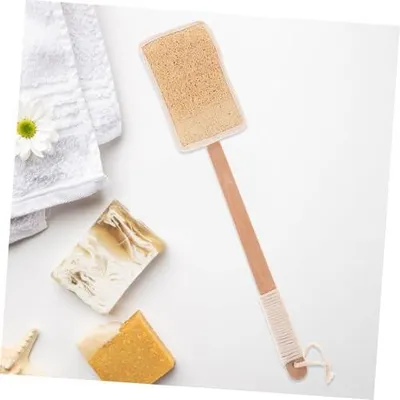 Produktbild von Duschbürste mit langem Holzgriff für Luffa-Anwendung in Bad und Dusche