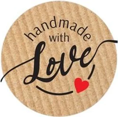 Produktbild von Runde Aufkleber Kraft Handmade with Love – Muster 2
