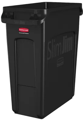 Produktbild von Rubbermaid Slim Jim Mülleimer mit Belüftungskanälen | 60 Liter, HxBxT 63,5x28x56cm | Schwarz