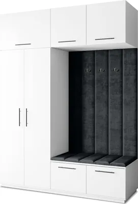 Produktbild von Masseno Garderobe-Set REMA 180/240/60 cm Modern Garderobenschrank Weiß, Veloursstoff MONOLITH 95 (Schwarz)