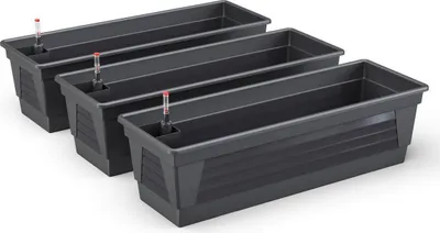 Produktbild von Blumenkasten Milano 3er Set Anthrazit mit Hydroeinsatz und Wasserstandsanzeiger 100 cm