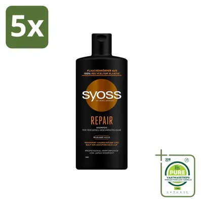 Zdjęcie produktu dla 5 sztuk szamponu Syoss Repair – do włosów zniszczonych i łamliwych – 440 ml – opakowanie zbiorcze