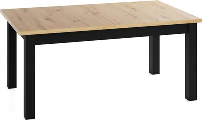 Produktbild von Esstisch Ausziehbar Rechteckig – Verlängerbar Wohnzimmertisch Küchentisch für 6 personen - 120 × 80 cm bis 160 cm – Schwarze Holzbeine – Hergestellt in EU – Eiche Artisan Hellbraun