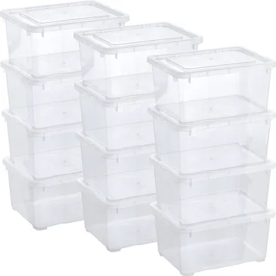 Produktbild von Aufbewahrungsbox – Kleine Klarsichtboxen mit Deckel, 1,7 L, 12er Set, transparent, stapelbar, ideale Organizer-Boxen mit Belüftung