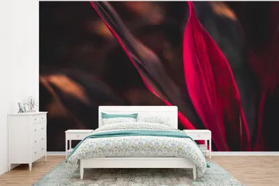 Produktbild von MuchoWow® Fototapete für Wohnzimmer oder Schlafzimmer Wandtapete Vinyl Motivtapete Stilleben - Blätter - Pflanzen - Rot - 400x300 cm - Papiertapeten