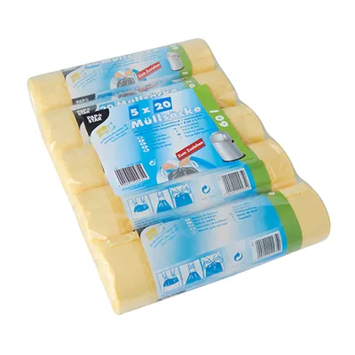 Obrázok produktu pre PAPSTAR  12435 PAPSTAR Mülleimerbeutel HDPE, mit Zugband, 60 Liter, gelb
