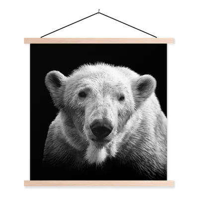 Produktbild von MuchoWow® Textilposter Eisbär - Tier - Schwarz - Weiß 60x60 cm mit holzfarbenen Rahmen - Wanddekoration