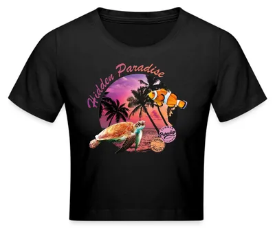 Produktbild von Spreadshirt Hidden Paradise Sunset Urlaub Crop Top, S, Schwarz