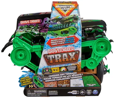 Produktbild von Monster Jam , Grave Digger Trax - RC Monster Truck Kettenfahrzeug Maßstab 1:15, All-Terrain-geländegängig an Land und im Wasser - für Jungen und Mädchen ab 4 Jahren, Fahrzeug, 4 Jahr(e), AA, Schwarz, Grün
