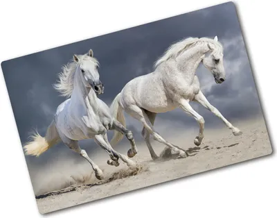 Produktbild von Tulup Glas Herdabdeckplatte - 80x52 cm - Glaskeramikkochfeld-Abdeckung Spritzschutz Glasabdeckplatte - Einteilig - Tiere - Strand Pferde - Weiß