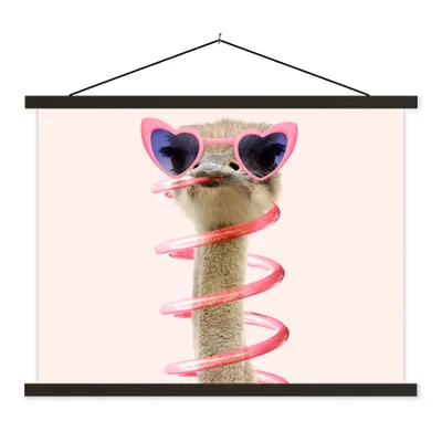 Produktbild von MuchoWow® Textilposter Strauß - Sonnenbrille - Rosa - Tiere 60x45 cm mit schwarzem Rahmen - Poster Schlafzimmer
