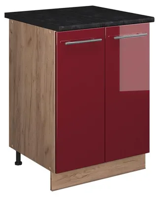 Image de Meuble bas sous-évier Vicco Fame-Line Rouge bordeaux Haute brillance/Chêne de force doré 60cm, Model 65227