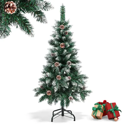 Obrázok produktu pre Umelý vianočný stromček Ikodm, výška 120 cm, s 180 vetvičkami z PVC, stojanom, šiškami a efektom snehu, zelený