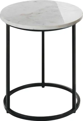 Produktbild von BELIANI Beistelltisch Weiß Marmor mit Schwarzem Metallgestell Rund ⌀ 40 cm Modernes Design Couchtisch Sofatisch Ablagetisch Wohnzimmer