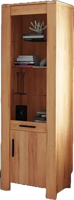 Produktbild von Vitrine Lubic aus Wildeiche massiv 67x45x205 cm mit 2 Türen Glas und Holzbeinen