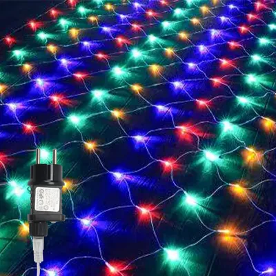 Produktbild von Peviasot LED Lichternetz Lichterkette 2x2m 200 LEDs 8 Modi Lichterkette für Innen Weihnachten Party Garten Deko Bunt