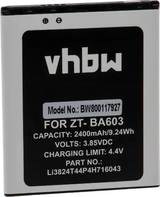 Zdjęcie produktu dla vhbw Akumulator zamienny do ZTE Li3824T44P4H716043 do telefonu komórkowego, smartfona (2400 mAh, 3,85 V, Li-Ion)