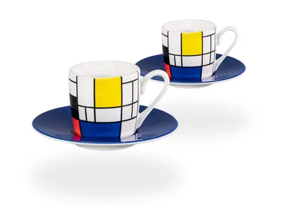 Obrázok produktu pre tea4chill Könitz Sada šálok na espresso Mondrian Small Fragments. 2 porcelánové šálky na kávu 65 ml. Moderné, farebné šálky na espresso.
