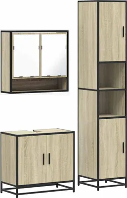 Produktbild von vidaXL 3-tlg. Badmöbel-Set Sonoma-Eiche Holzwerkstoff