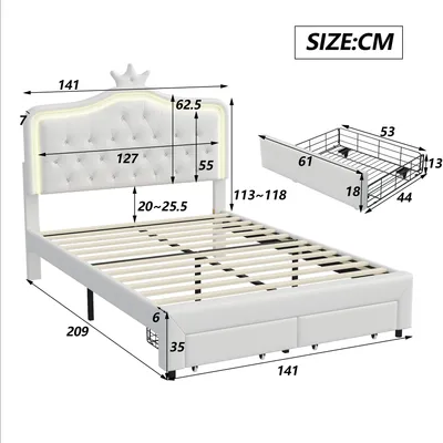 Productafbeelding van Kinderbed - Kinderbedje - Eenpersoonsbed - Jongensbed - Meisjesbed - Wit 140x200 cm