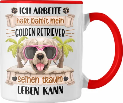 Produktbild von Trendation - Golden Retriever Besitzer Geschenk Tasse Lustiger Spruch Golden Retriever Liebhaber Geschenkidee Geburtstag Weihnachten Ich Arbeite Hart (Rot)