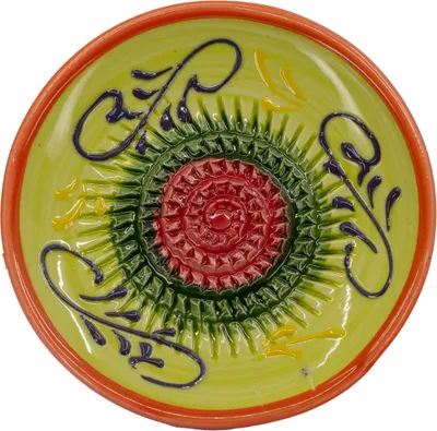 Produktbild von Kaladia Keramik Reibeteller  Rot / Dunkelgrün / Hellgrün - handbemalt -  Durchmesser ca. 12cm